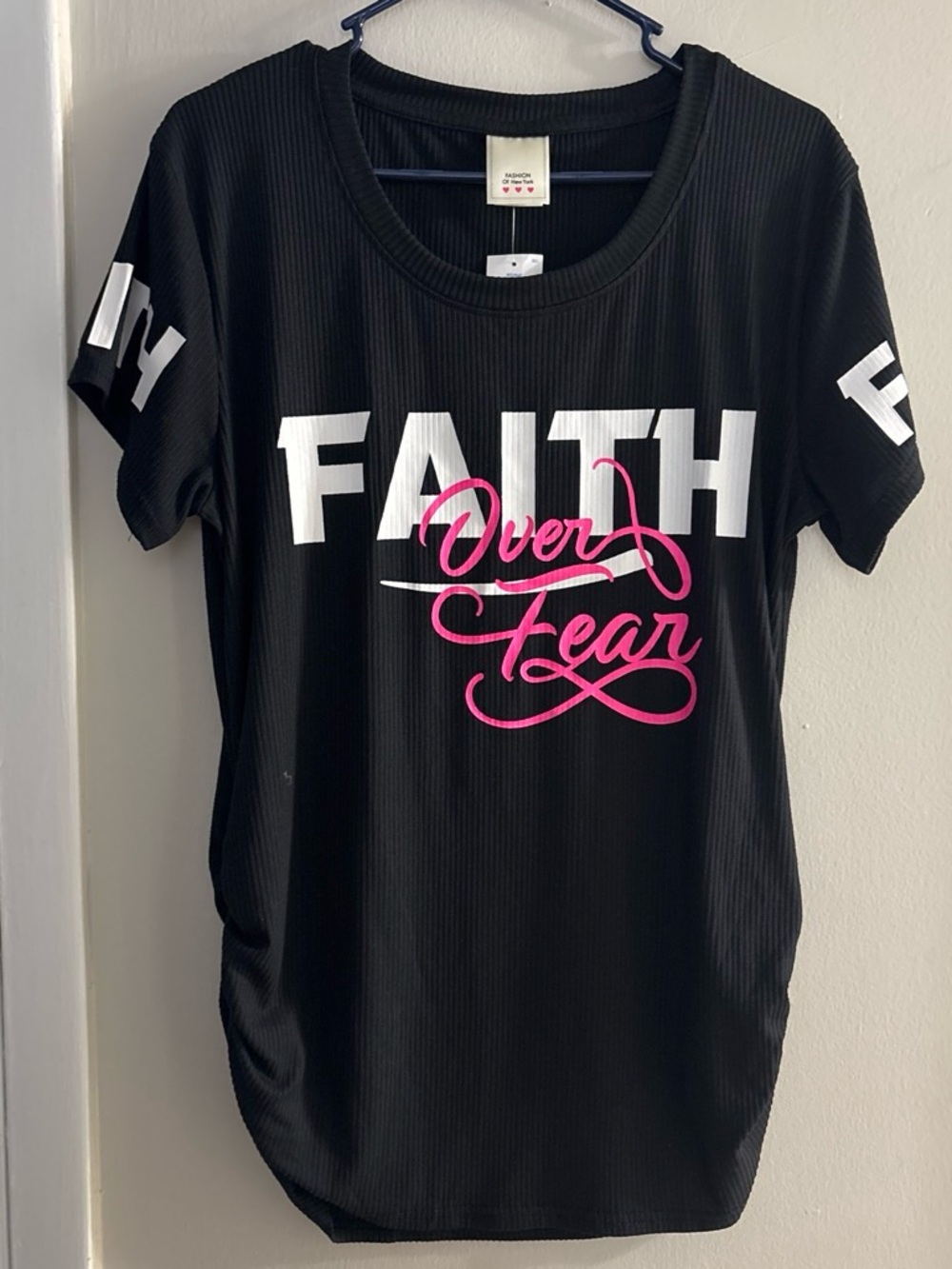 Express Black Tee with White and Pink 'Faith Over Fear' Graphic